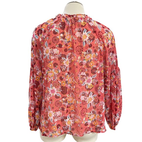 A Love Story Coral Floral Glitter Blouse Ruffle Neck 2X Boho Romantic NWT - Picture 8 of 9